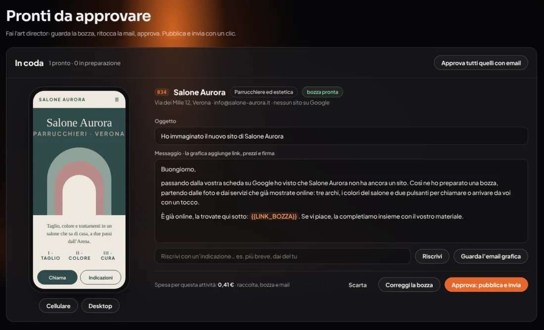 Pronti da approvare: anteprima della bozza sul cellulare e mail da approvare